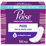 Poise Incontinence Pads for Women, 6 Drop, Ultimate Absorbency, Long, 56Ct