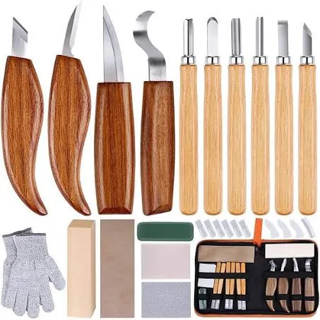 26-in-1 Wood Carving Kit, Detail Wood Carving Knife, Whittling Knife, Wood Chisel Knife, Gloves, Carving Knife Sharpener for Spoon, Bowl, Kuksa Cup (26PCS)