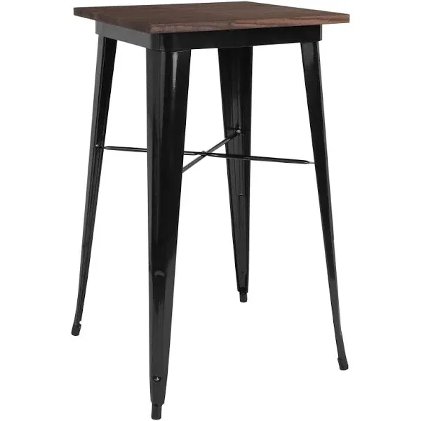 Flash Furniture Prince 23.5" Square Black Metal Indoor Bar Height Table with Walnut Rustic Wood Top