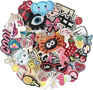 J.CARP 70Pcs Random Assorted Embroidered Iron on Patches, Cute Sewing Applique for Jackets, Hats, Backpacks, Jeans, DIY Accessories