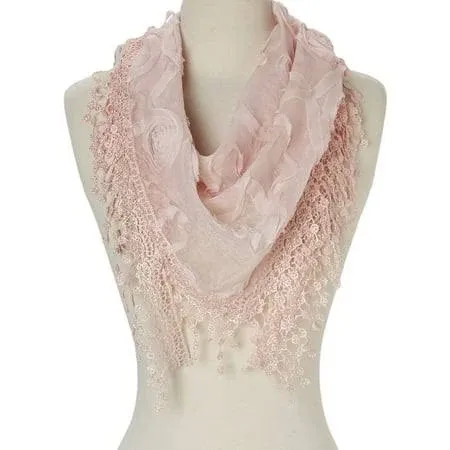 Cindy & Wendy Lightweight Triangle Floral Fashion Lace Fringe Scarf Wrap for Women