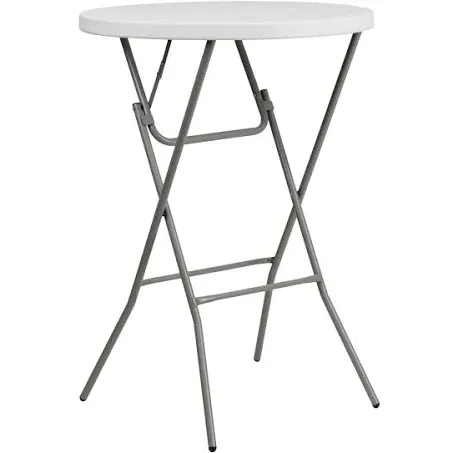 32 Inch Round Bar Height Folding Table Durable Plastic 2.6 Foot Granite White 