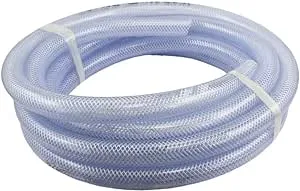 10 ft x 1/2" ID High Pressure Braided Clear Flexible PVC Tubing Heavy Duty UV Chemical Resistant Vinyl Hose