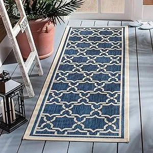 "Courtyard CY6916 Navy and Beige 2'3 x 10' Sisal Weave Runner Outdoor Area Rug"