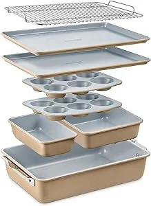 Bakken Swiss Bakken 8-Piece Stackable Bakeware Set - Ceramic Non-Stick Coating, Baking Sheets, Assorted Baking Pans, PTFE, PFOA & PFOS Free - Healthy