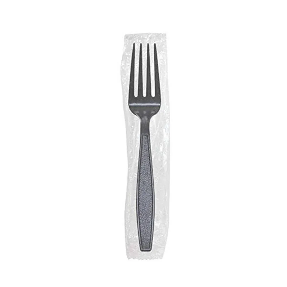 Karat U3520B 7" PS Poly-Wrapped Heavy-Weight Disposable Fork, Black (Pack of 1000)