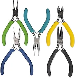 The Beadsmith Color-ID Pliers – Color Coded Set – 5 Inches, 5 Piece Kit: Chain Nose, Round Nose, Flat Nose, Bent Chain Nose & Side Cutter – Tools for Jewelry Making