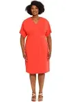 London Times V-Neck Dolman Sleeve Sheath Dress - Plus Fire / 16W