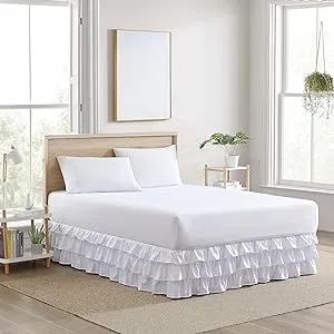 Poppy & Fritz - Full Bedskirt, Tiered Ruffle Bedskirt with 15-Inch Drop, Farmhouse Inspired Home Decor (Solid White, Full)