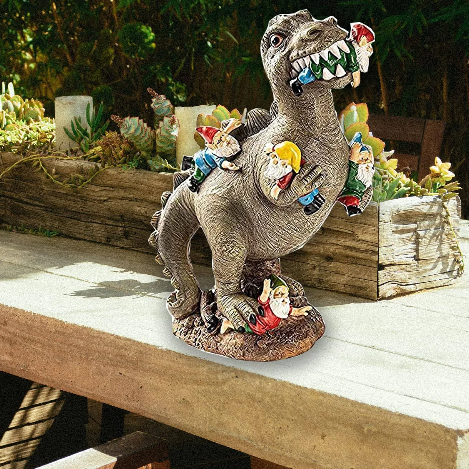 M.A.K Dinosaur Eating Gnomes Garden Decor, Art for Garden Decor, Outdoor Statue for Patio, Lawn, Yard Art Decoration, Housewarming Garden Gift