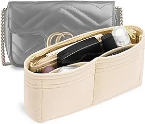 LOUKAYCCI Felt Insert Purse Organizer with Zipper Fit GG Marmont Matelasse Shoulder Bag, Organizer Handbag Tote Liner Pouch for Women Inner Bladder