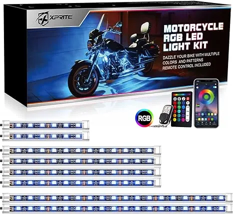 12x Motorcycle RGB LED Neon Under Glow Lights Strip Kit For Harley Honda Suzuki