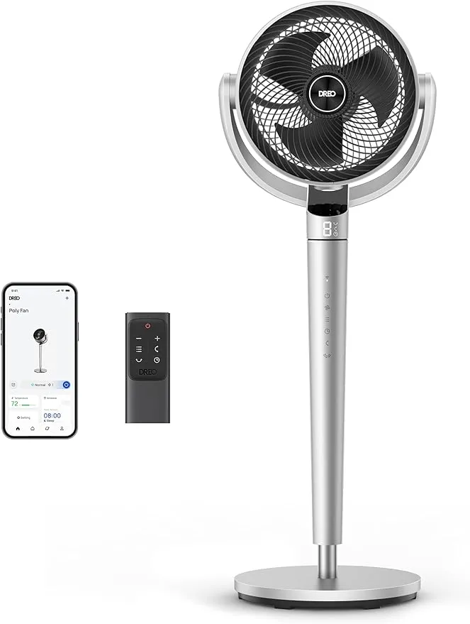 Dreo Pedestal Fan with Smart Control, 43'' Inches, 150+120 Omni-Directional Oscillating Quiet Fans for Bedroom, 110ft Circulator Fan with DC Motor, 9