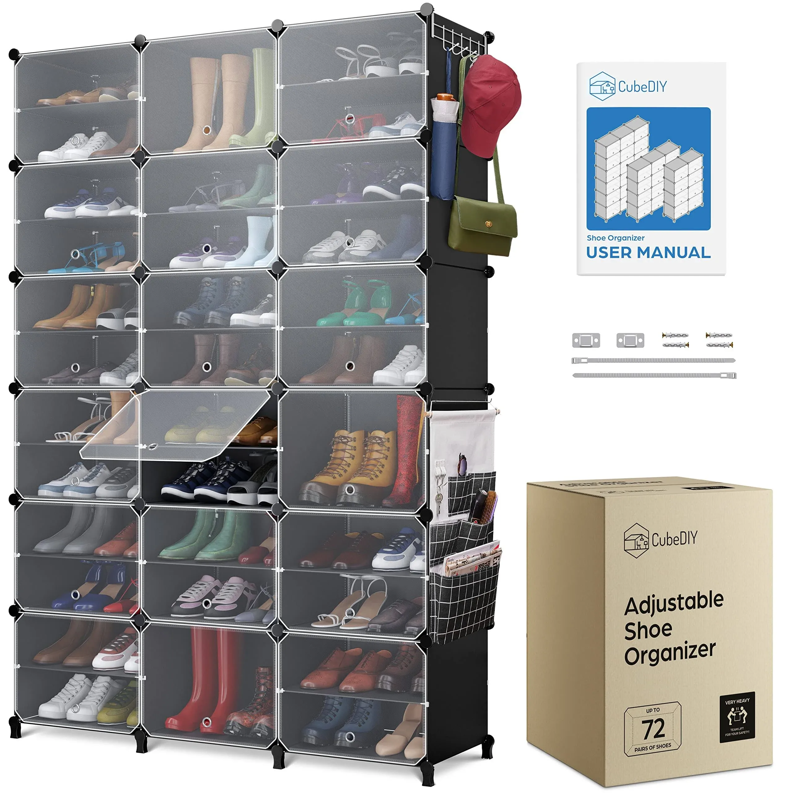 Shoe Organizer Cabinet Up to 72 Pairs, Shoe Closet-Portabl<wbr/>e Closed Shoe Rack ...