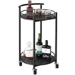 Bar Cart Black Rolling Cart for Home,2 Tiers Bar Serving Cart Round Wine Cart...