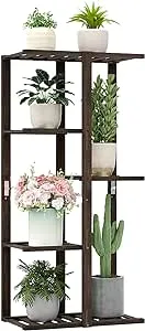 Plant Stand,Bamboo Plant Shelf Indoor Outdoor, Build Your Mini Garden(7 Potted,Mocha)