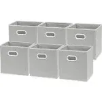 Simple Houseware Foldable Cube Storage Bin with Handle, Grey - 6 Pack