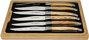 Laguiole en Aubrac Stainless Steel 6-Piece Steak Knife Set with Olive Wood Handle