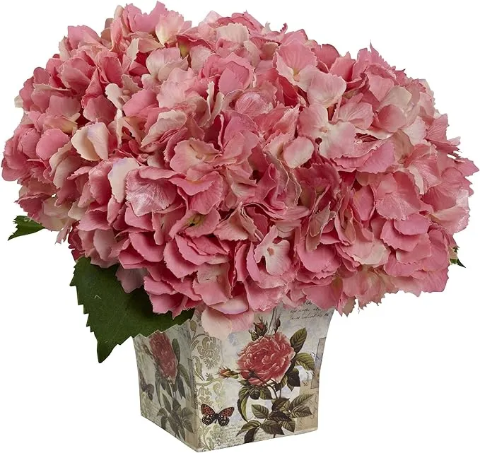 Nearly Natural Hydrangea Silk Arrangement with Floral Planter