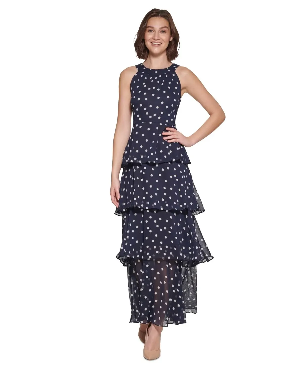 Tommy Hilfiger Women's Dot-Print Tiered Maxi Dress - Sky Capt/i