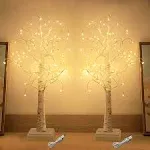 Pecrtimy 2 Pack White Birch Tree with 72 LED Lights Table Lighted Trees with USB or Battery Operated Artificial Bonsai Tree Light for Tabletop Bedroom