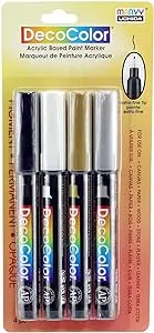 Decocolor Acrylic Paint Markers - Basic Colors, Set of 4, Extra Fine