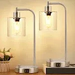 【Upgrad<wbr/>ed】Set of 2 Industrial Table Lamps with 2 USB Port, Fully S