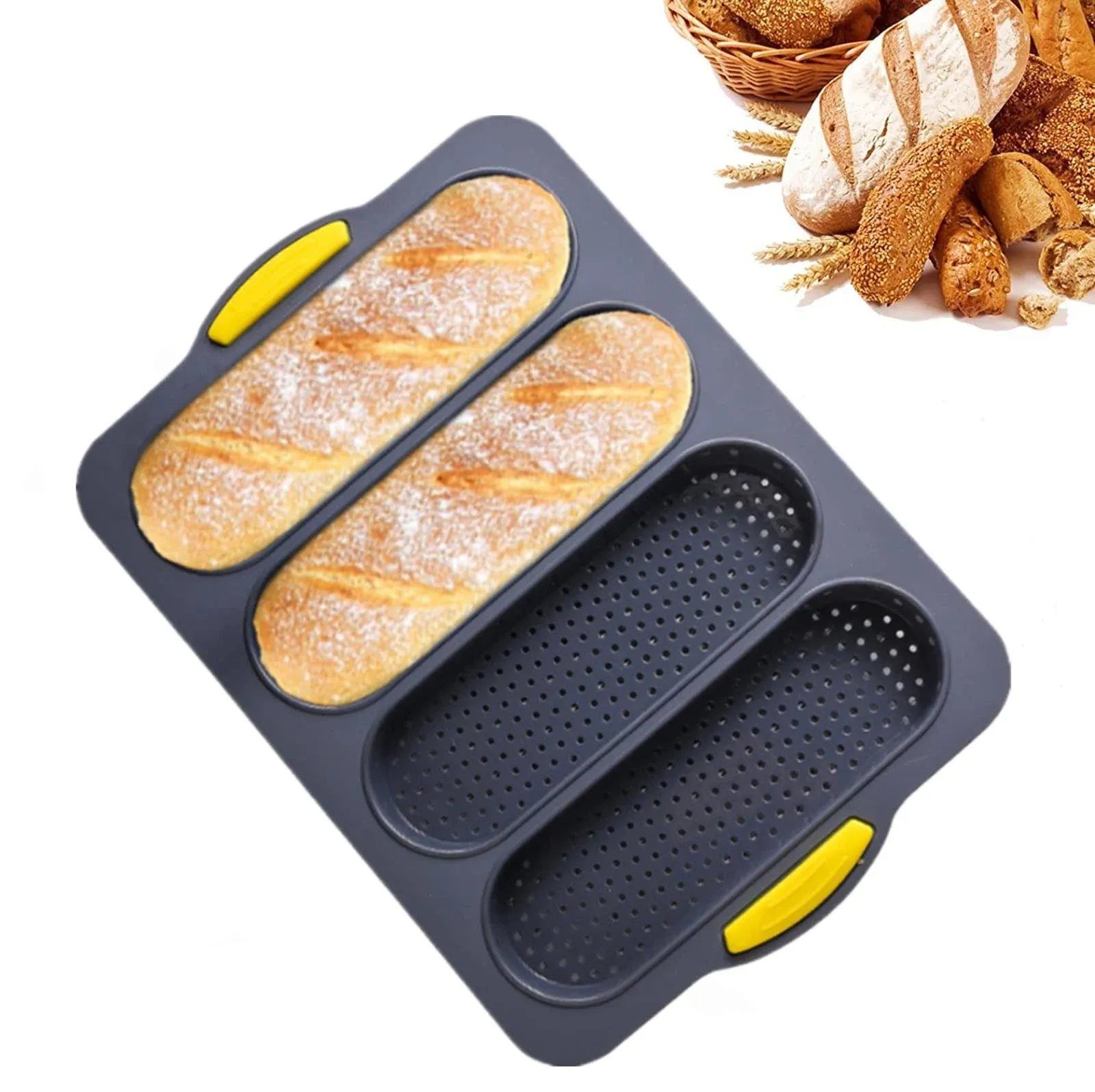 Loaf Pan French Four-hole Bread Non-stick Pan Easy Release Household Silicone Food Baking Breakfast Warm Afternoon Tea Romantic Dinner Tool