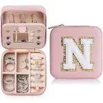 Parima Pink Travel Jewelry Case, Personalized Initial N Birthday Christmas Gift