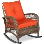 Vivijason Outdoor Wicker Rocking Chair, Patio Rattan Rocker Chair with Cushions & Steel Frame, All-Weather Rocking Lawn Wicker Furniture for Garden