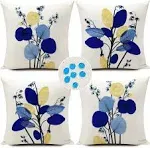 Outdoor Pillow Covers Navy Blue Leaves Waterproof Throw Pillows Case 18x18 in...