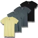 Real Essentials 4 Pack: Women's Classic-Fit Cotton Short-Sleeve Scoop Crew Neck T-Shirt (Available in Plus Size)