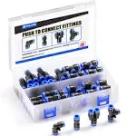 TAILONZ Pneumatic 1/4 inch OD Push to Connect Fittings Pneumatic Fittings Kit 10 Spliters+10 Elbows+10 tee+10 Straight (40 Pcs)