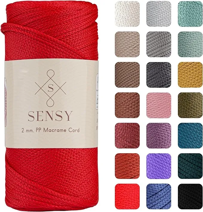 Sensy Premium 2mm 251 Yards Polyester Rope 100% Polypropylene Cord Macrame Cord 2mm Crochet Bag Cord Macrame Rope Crochet Thread Gift for Knitter (Red)