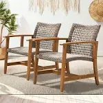 Idzo Liberte 500lbs Capacity Acacia Outdoor Club Chairs Set of 2, FSC Teak Finish Wood Patio Furniture Sets with Upgraded 2000Hours UV Resistant