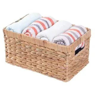 Vintiquewise Natural Woven Water Hyacinth Wicker Rectangular Storage Bin Basket with Handles, Large