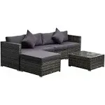 Outsunny 6 Piece Patio Furniture Set Outdoor Wicker Conversation Set All Weather PE Rattan Sectional Sofa Set with Ottoman, Cushions and Tempered