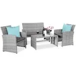 Best Choice Products 4-Piece Outdoor Wicker Patio Conversation Furniture Set w/ Table, Cushions - Gray/Gray