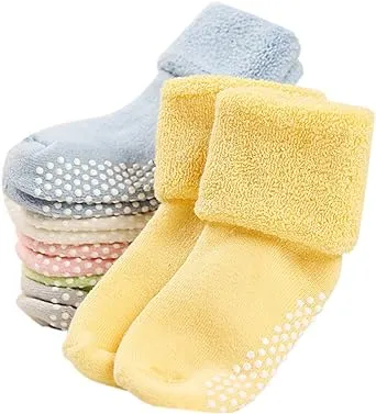 VWU Baby Toddler Kids Ankle Crew Socks with Grips Unisex Warm Thick Cotton Winter Socks 0-10 Years 6/8 Pack