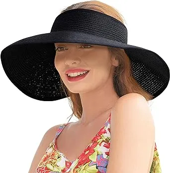 Sun Visors for Women Wide Brim Straw Hat Women Beach Visor Hats for Women Uv Protection Foldable Sun Hat Women Beach Hat