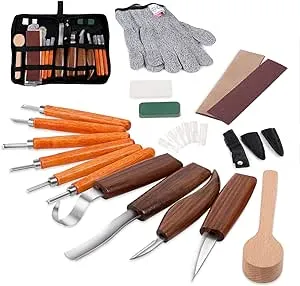 Wood Carving Tools Set,Detail and Hook Carving Knife Kit for Beginners,Trimming Knife for Spoon Bowl Cup Woodwork,Round Handle Design and 6pcs SK2 Carbon Steel Wood Carving Knives（10pcs）