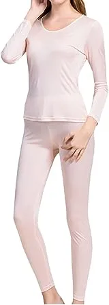 Grenasasilk Womens Silk Long Underwear Mulberry Silk Long Johns Silk Thermal Underwear Sets Cold Weather Base Layer