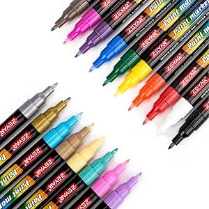 ZEYAR Premium Acrylic Paint Pen, Water Based, Extra Fine Point, Nylon Tip, 18 Co