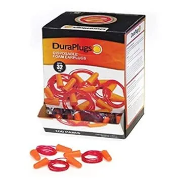 Liberty Glove & Safety 14311 DuraPlug Corded Disposable Foam Earplug with 32 dB NRR, Orange (Case of 100 Pairs)