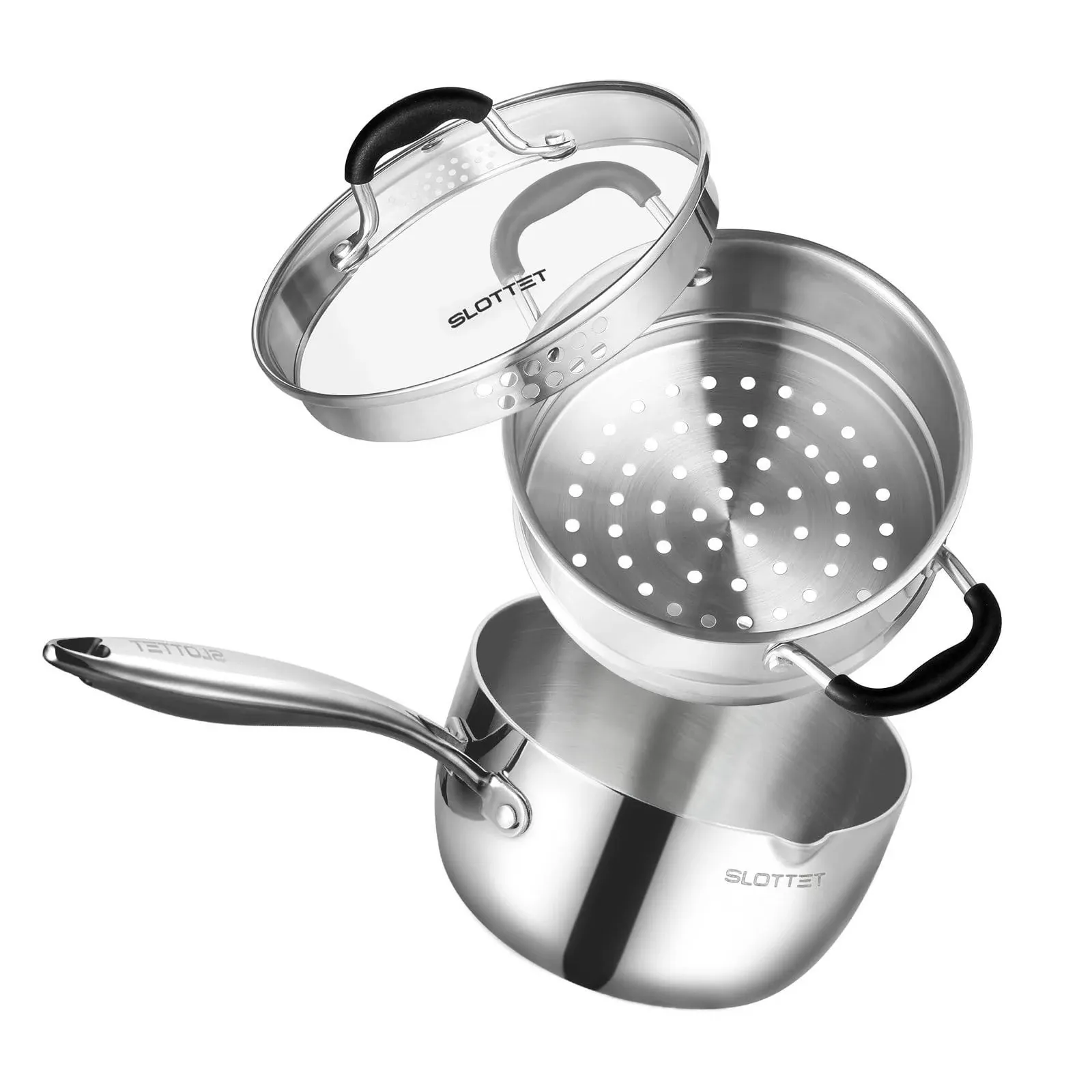 Slottet Tri-Ply Whole-Clad Stainless Steel Sauce Pan with Steamer ,1.5 Quart ...