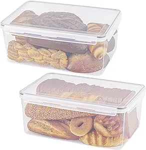 Tiawudi 2 Pack Large Bread Box for Kitchen Countertop, Airtight Bread Storage Container for Homemade Bread and Bakery Loaf, Plastic Bread Keeper, 11.6 Qt / 11L Each