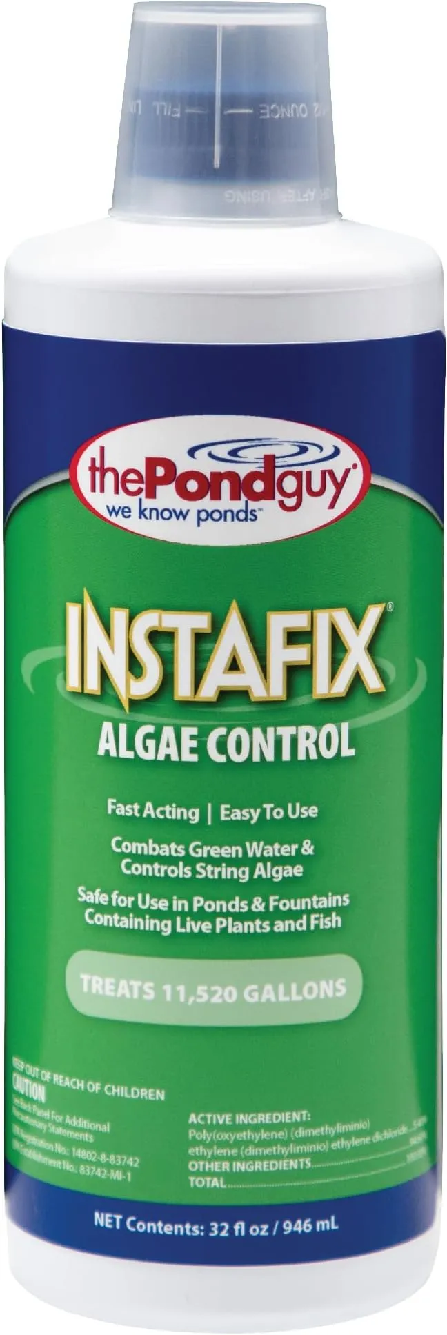 The Pond Guy Instafix Algae Control, Outdoor Water Garden, Fountain & Birdbath Algae Solution, EPA Registered Liquid Algaecide, Control Green Water