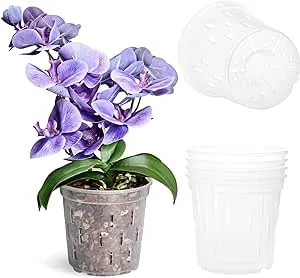 TRUEDAYS 4 Pack Orchid Pots with Holes, 6 Inch Clear Plastic Pots for Plants, Flowers