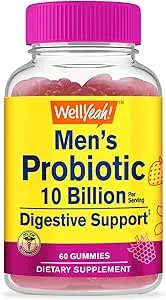 WellYeah Probiotic Gummies for Men with 10 Billion CFUs, Restore Natural Digestive Balance, Reduce Gas, Bloating, and Irregularity, Gluten Free, Non-GMO, Vegetarian - 60 Gummies