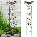 Lewiswayne Garden Trellis Bird Bath Outdoor, 40 inch Antique Iron Garden Plant Trellis Decorative with Hummingbirds and Detachab